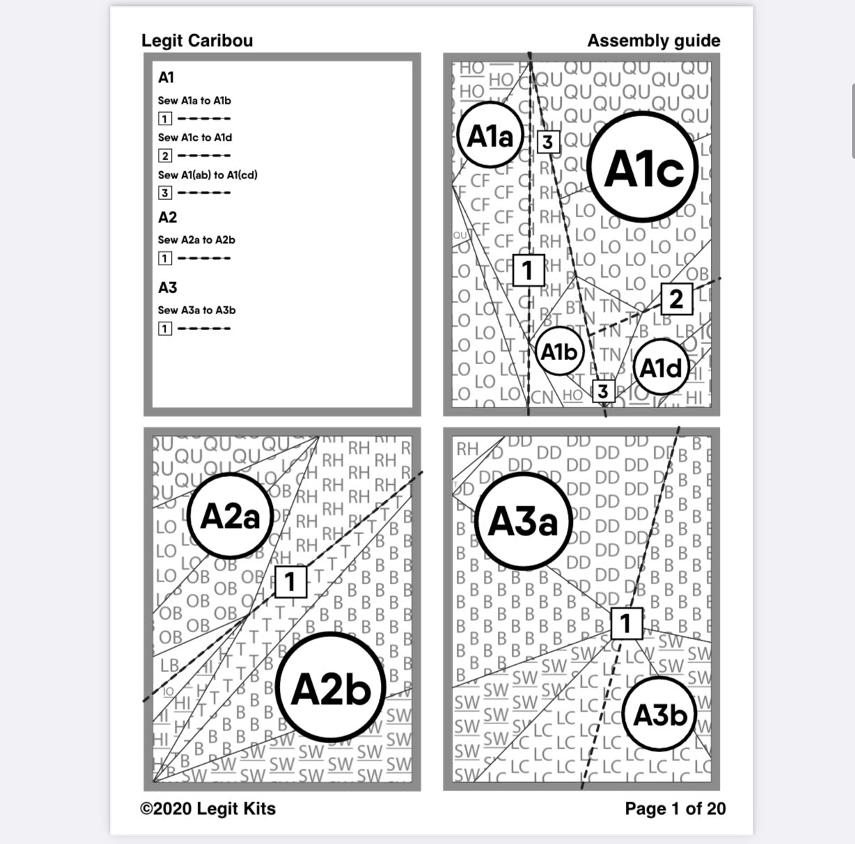 Legit Kits assembly guide. Shows the sequence for finishing complex blocks.